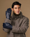 Jake (marineblau) - Schafslederhandschuhe mit warmem Fleece-Futter und Touchscreen-Funktion