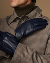 Jake (marineblau) - Schafslederhandschuhe mit warmem Fleece-Futter und Touchscreen-Funktion