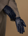 Jake (marineblau) - Schafslederhandschuhe mit warmem Fleece-Futter und Touchscreen-Funktion