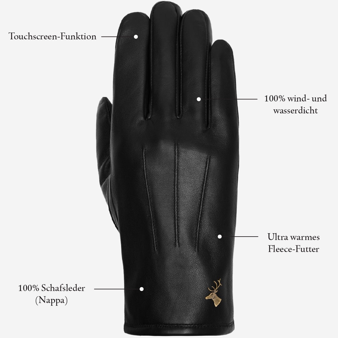 Jake (schwarz) - Schafslederhandschuhe mit warmem Fleece-Futter und Touchscreen-Funktion - Schwartz & von Halen DE - Premium Lederhandschuhe - 12