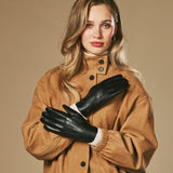 Jasmine (schwarz) - Damen-Lammfellhandschuhe mit luxuriösem Kaninchenfellfutter und Touchscreen-Funktion