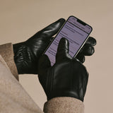 Jasmine (schwarz) - Damen-Lammfellhandschuhe mit luxuriösem Kaninchenfellfutter und Touchscreen-Funktion