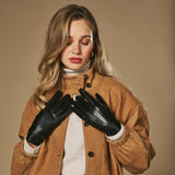 Jasmine (schwarz) - Damen-Lammfellhandschuhe mit luxuriösem Kaninchenfellfutter und Touchscreen-Funktion