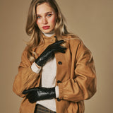 Jasmine (schwarz) - Damen-Lammfellhandschuhe mit luxuriösem Kaninchenfellfutter und Touchscreen-Funktion