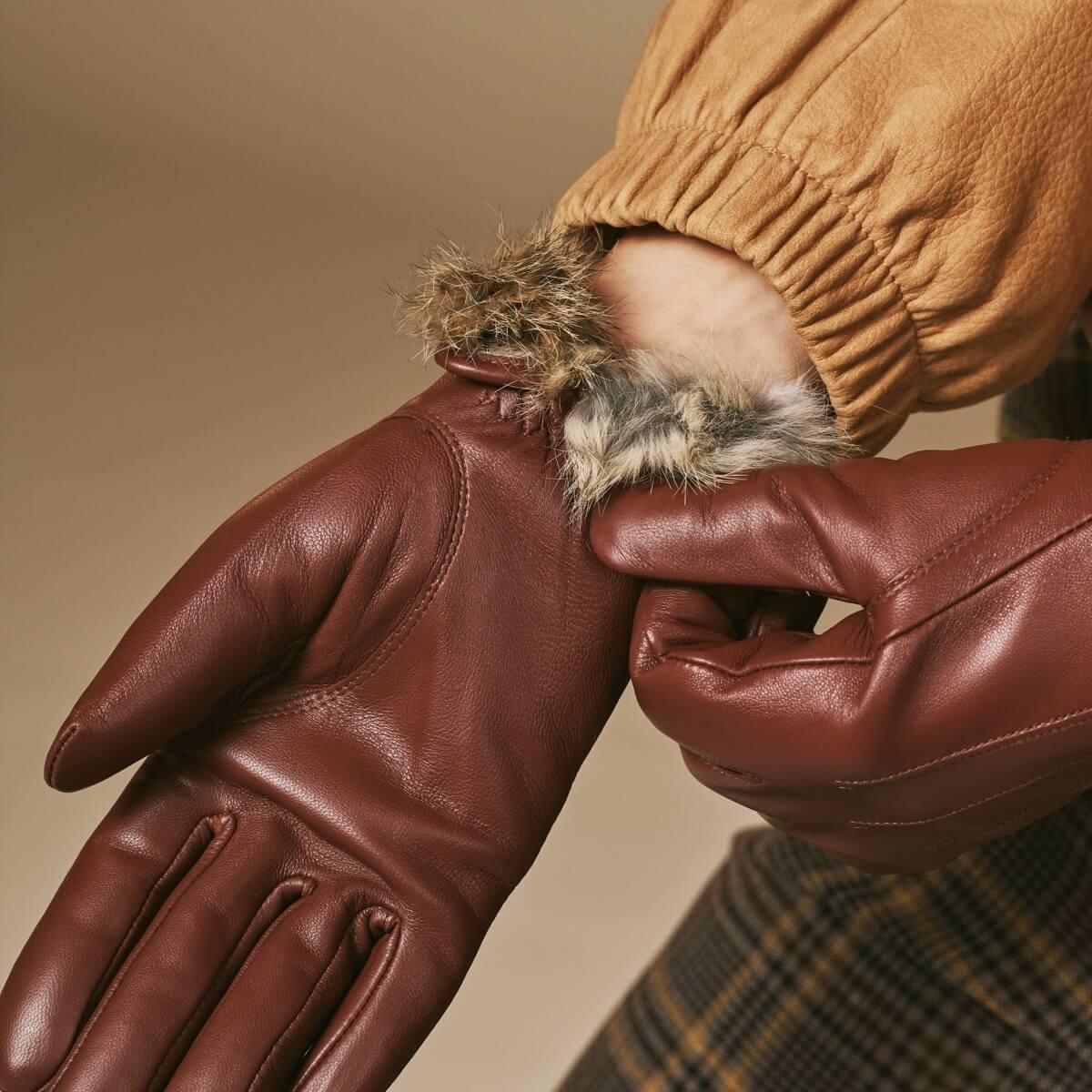 handschuhe mit kaninchenfell gefüttert Lederhandschuhe Damen - 100% Kaninchenfellfutter - Braun