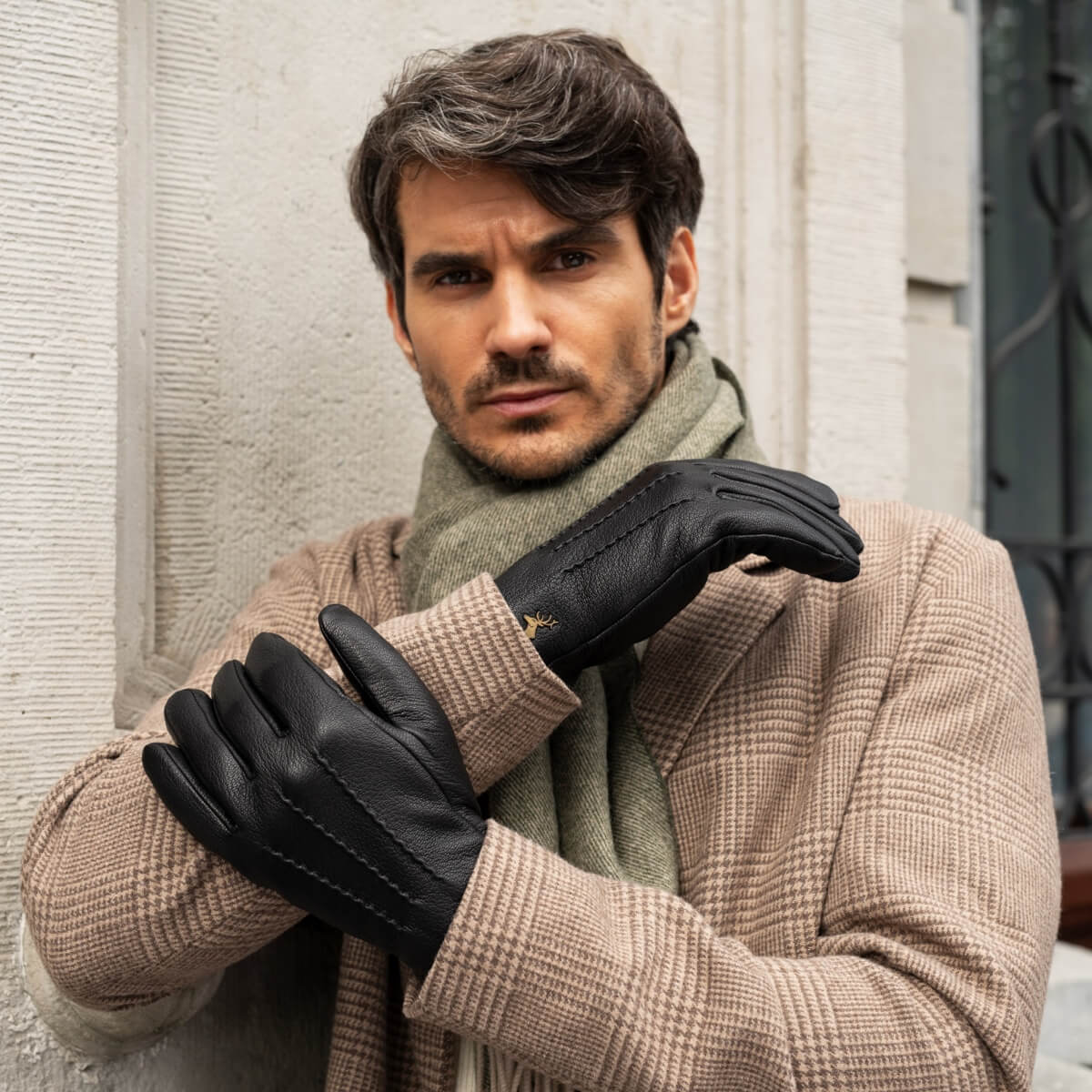 handschuh männer Lederhandschuhe Herren - Schwarz - Kunstpelzfutter