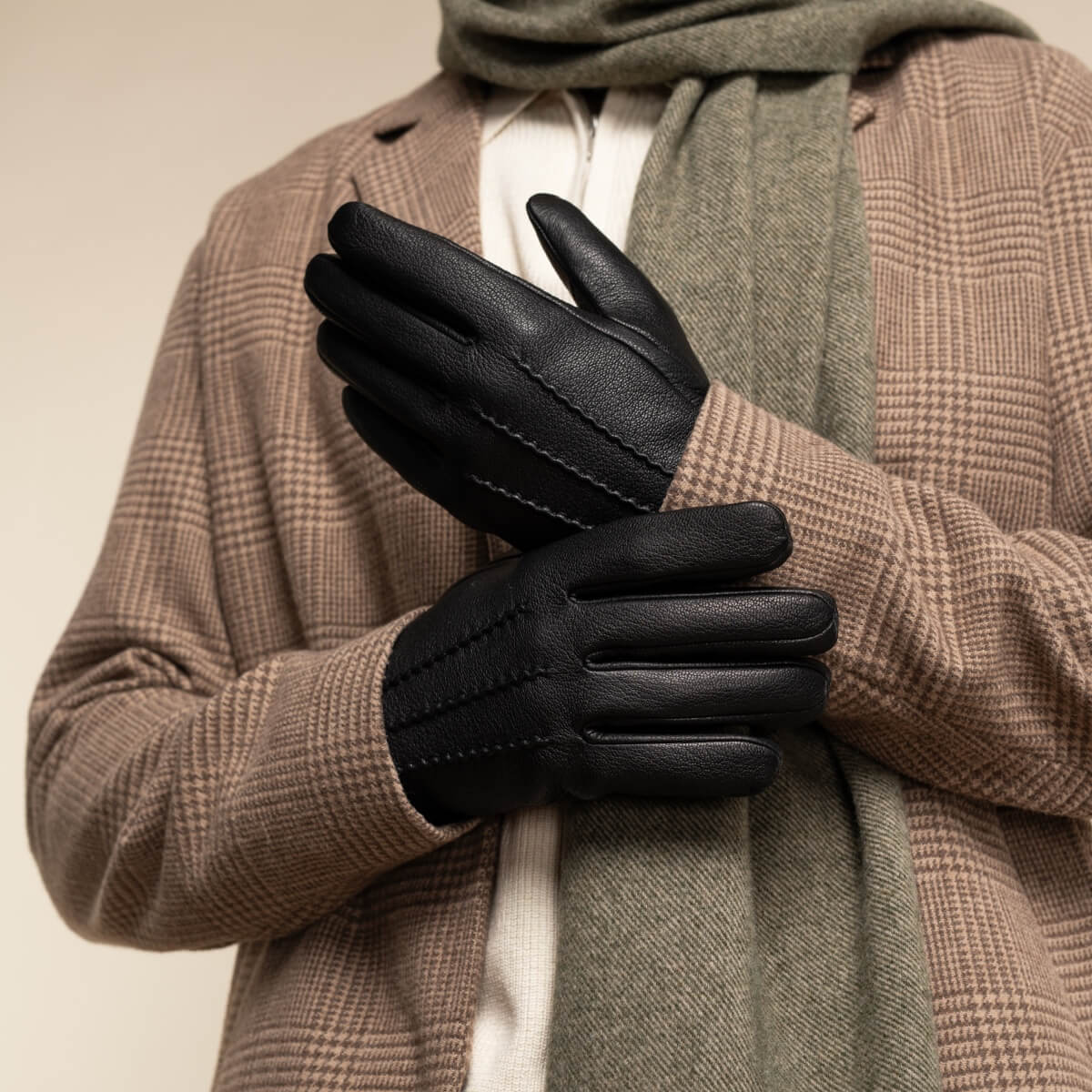 schwarze handschuhe männer Lederhandschuhe Herren - Schwarz - Kunstpelzfutter