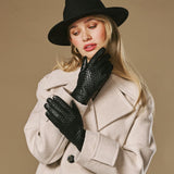 Josephine (schwarz) - Handschuhe mit Korbflechtmuster, Wollfutter und Touchscreen-Funktion