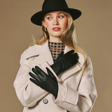 Josephine (schwarz) - Handschuhe mit Korbflechtmuster, Wollfutter und Touchscreen-Funktion