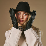 Josephine (schwarz) - Handschuhe mit Korbflechtmuster, Wollfutter und Touchscreen-Funktion