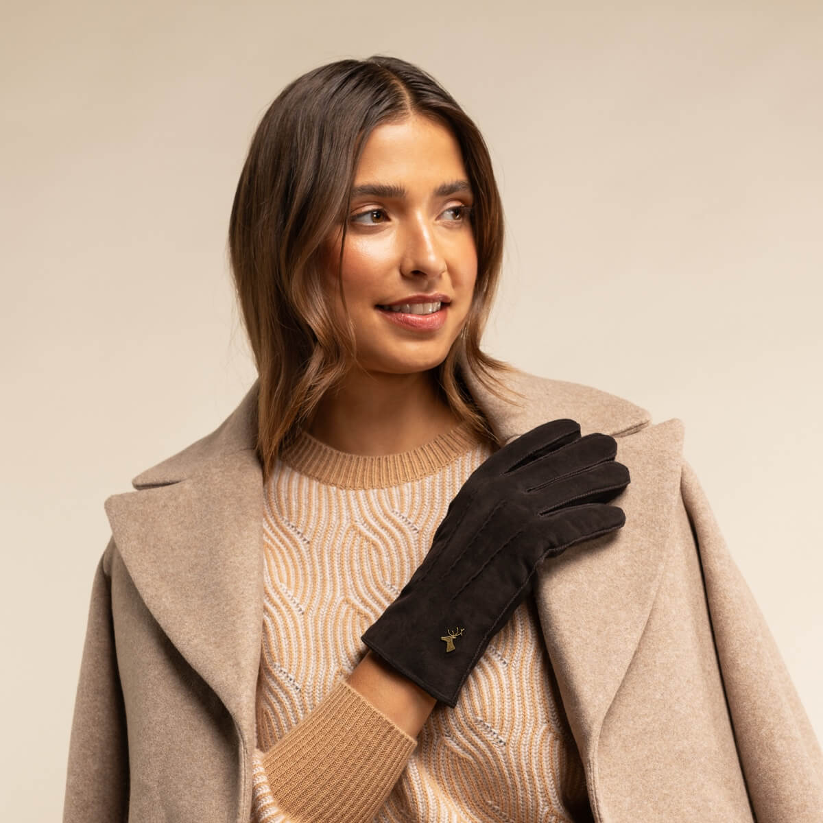 Josie (braun) - Ziegenwildlederhandschuhe mit luxuriösem Shearling-Futter - Schwartz & von Halen DE - Premium Lederhandschuhe - 5