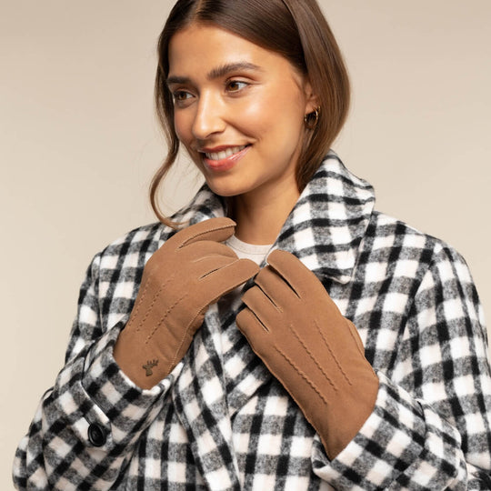 Josie (camel) - Ziegenwildlederhandschuhe mit luxuriösem Shearling-Futter