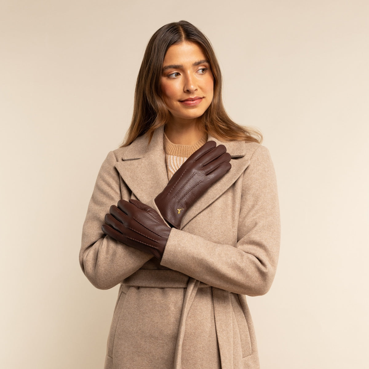 Julia (braun) - Ziegenlederhandschuhe mit luxuriösem Kunstpelzfutter und Touchscreen-Funktion - Schwartz & von Halen DE - Premium Lederhandschuhe - 5