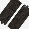 Pair of women's black leather gloves showing palm and back views