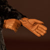 Cognac leather gloves in side view, stitched fingers and decorative cuff tab