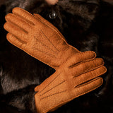 Kathleen (cognac) – Exklusive Damenhandschuhe aus Pekari-Leder mit Kaschmirfutter
