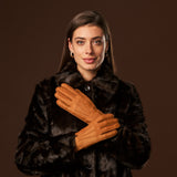 Kathleen (cognac) – Exklusive Damenhandschuhe aus Pekari-Leder mit Kaschmirfutter