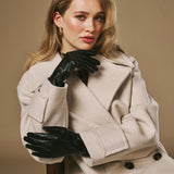 Lauren (schwarz) - Damen-Lammfellhandschuhe mit Seidenfutter und Touchscreen-Funktion