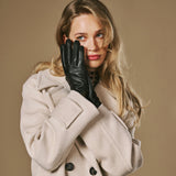 Lauren (schwarz) - Damen-Lammfellhandschuhe mit Seidenfutter und Touchscreen-Funktion