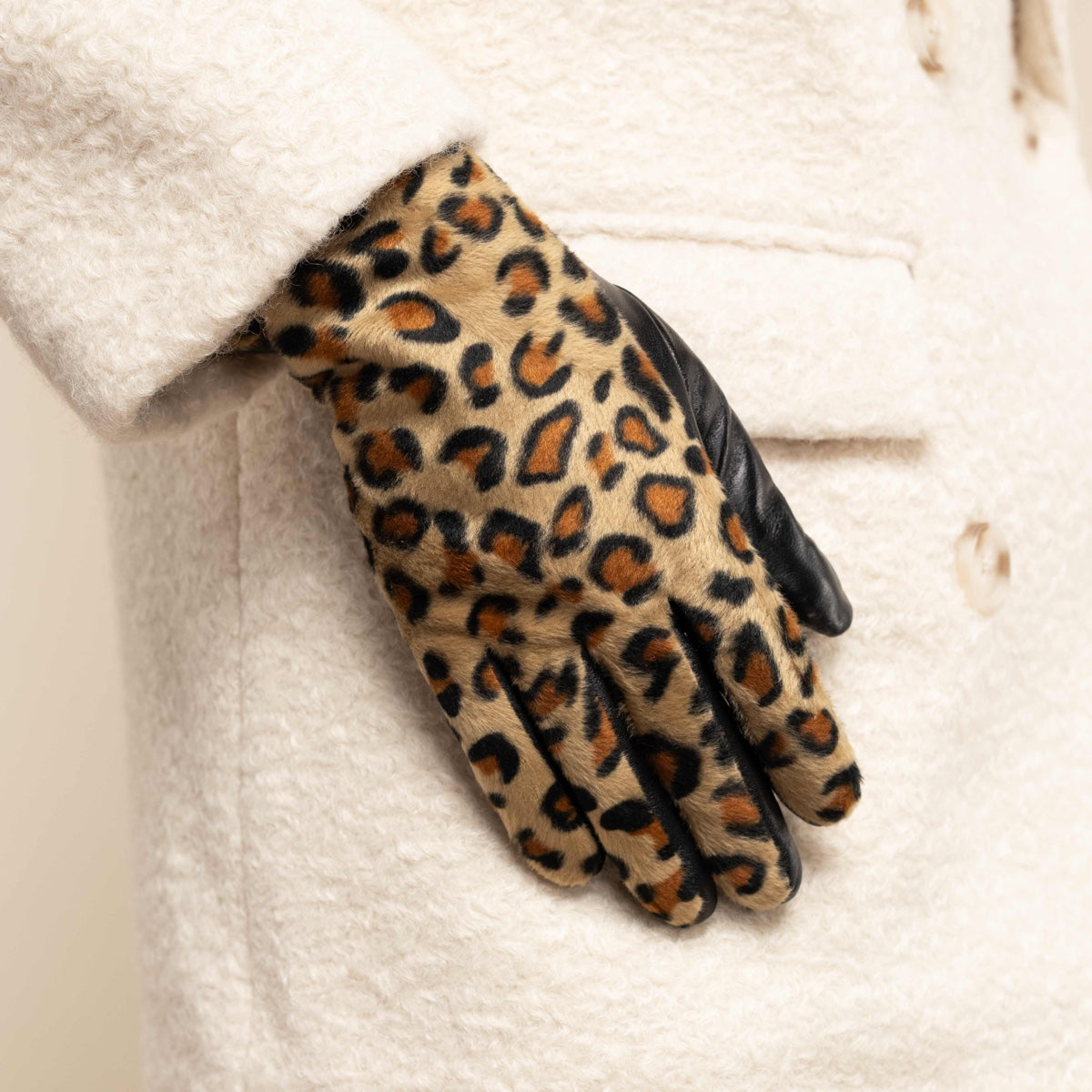handschuhe leo Lederhandschuhe Damen Leopardenmuster - Wollfutter