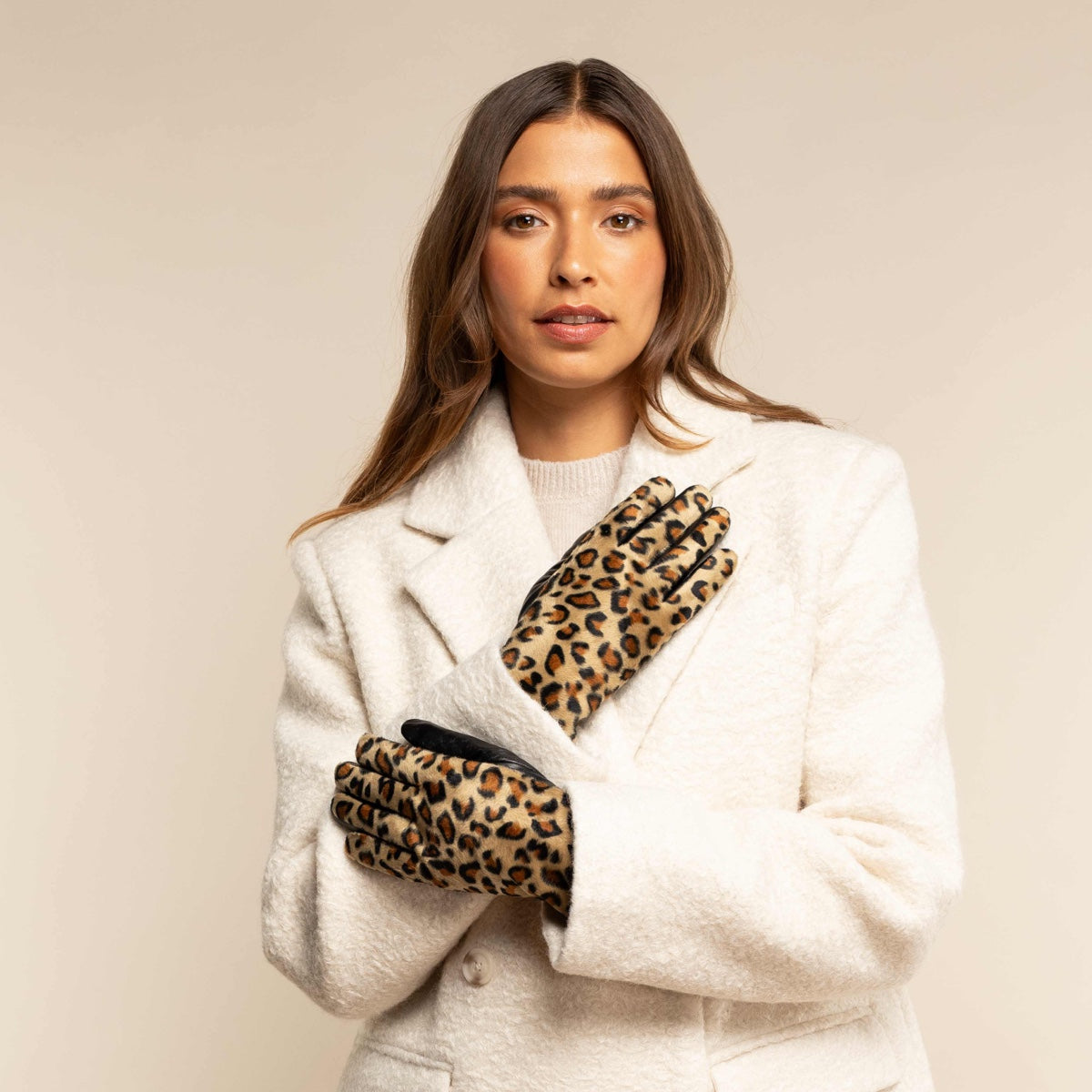 leoparden handschuhe damen Lederhandschuhe Damen Leopardenmuster - Wollfutter