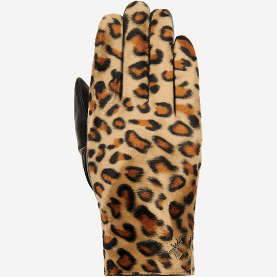 Leopard (gelb) - Schaflederhandschuhe mit warmer Fleece-Fütterung & Touchscreen-Funktion