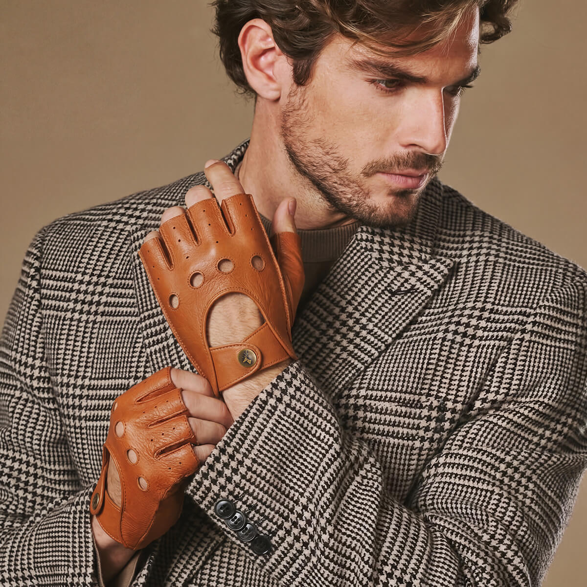 autofahrer handschuhe herren fingerlos Fingerlose Autohandschuhe Herren - Cognac