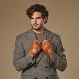 Liam (cognac) – klassische fingerlose Herren-Autohandschuhe aus Lammleder