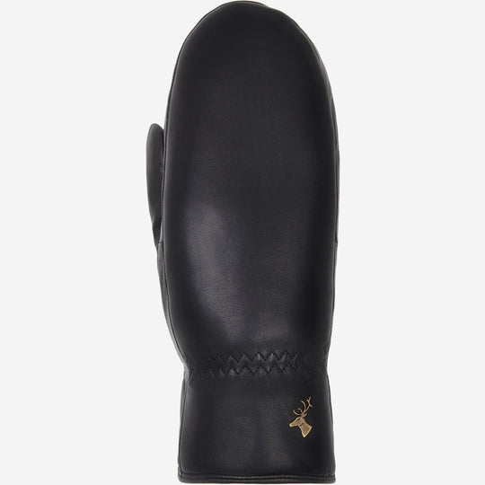 Mia (schwarz) - stylischer Lederfäustling mit luxuriösem Lammwollfutter & Touchscreen-Funktion