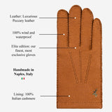 Benedict (cognac) – Exklusive Herrenhandschuhe aus Pekari-Leder mit Kaschmirfutter