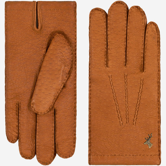 Benedict (cognac) – Exklusive Herrenhandschuhe aus Pekari-Leder mit Kaschmirfutter