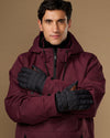 Men's insulated quilted touchscreen gloves, dark gray with brown accents