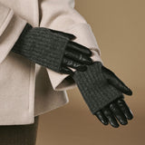 Riley (schwarz) - Lammfellhandschuhe mit Strickbündchen & Touchscreen-Funktion