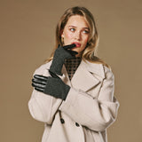Riley (schwarz) - Lammfellhandschuhe mit Strickbündchen & Touchscreen-Funktion