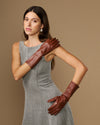 Rosemary Mid-forearm (kastanjebruin) - Dameshandschoenen van lamsleer met zijden voering & touchscreenfunctie