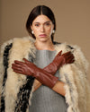 Rosemary Mid-forearm (kastanjebruin) - Dameshandschoenen van lamsleer met zijden voering & touchscreenfunctie
