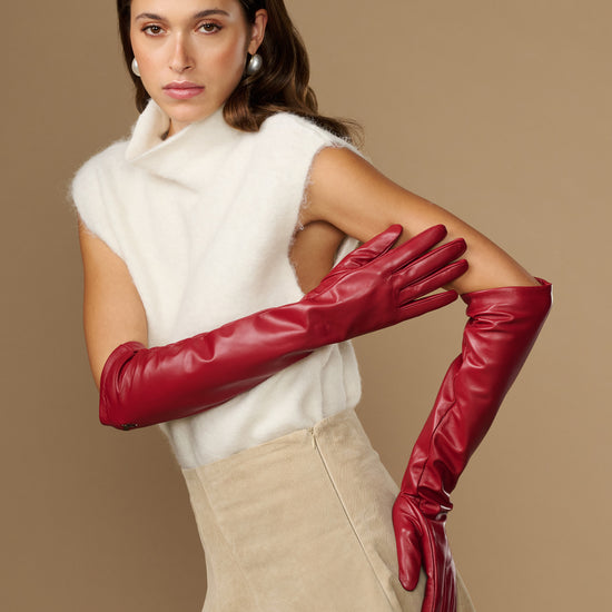 Red lambskin leather elbow gloves with soft light lining