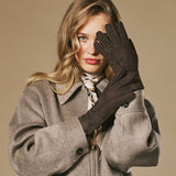 Roxanne (braun) - Damen-Patchwork-Schafsfellhandschuhe mit warmem Schafspelzfutter
