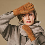 Roxanne (kamel) - Damen-Patchwork-Schafsfellhandschuhe mit warmem Schafspelzfutter