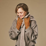 Roxanne (kamel) - Damen-Patchwork-Schafsfellhandschuhe mit warmem Schafspelzfutter