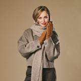Roxanne (kamel) - Damen-Patchwork-Schafsfellhandschuhe mit warmem Schafspelzfutter