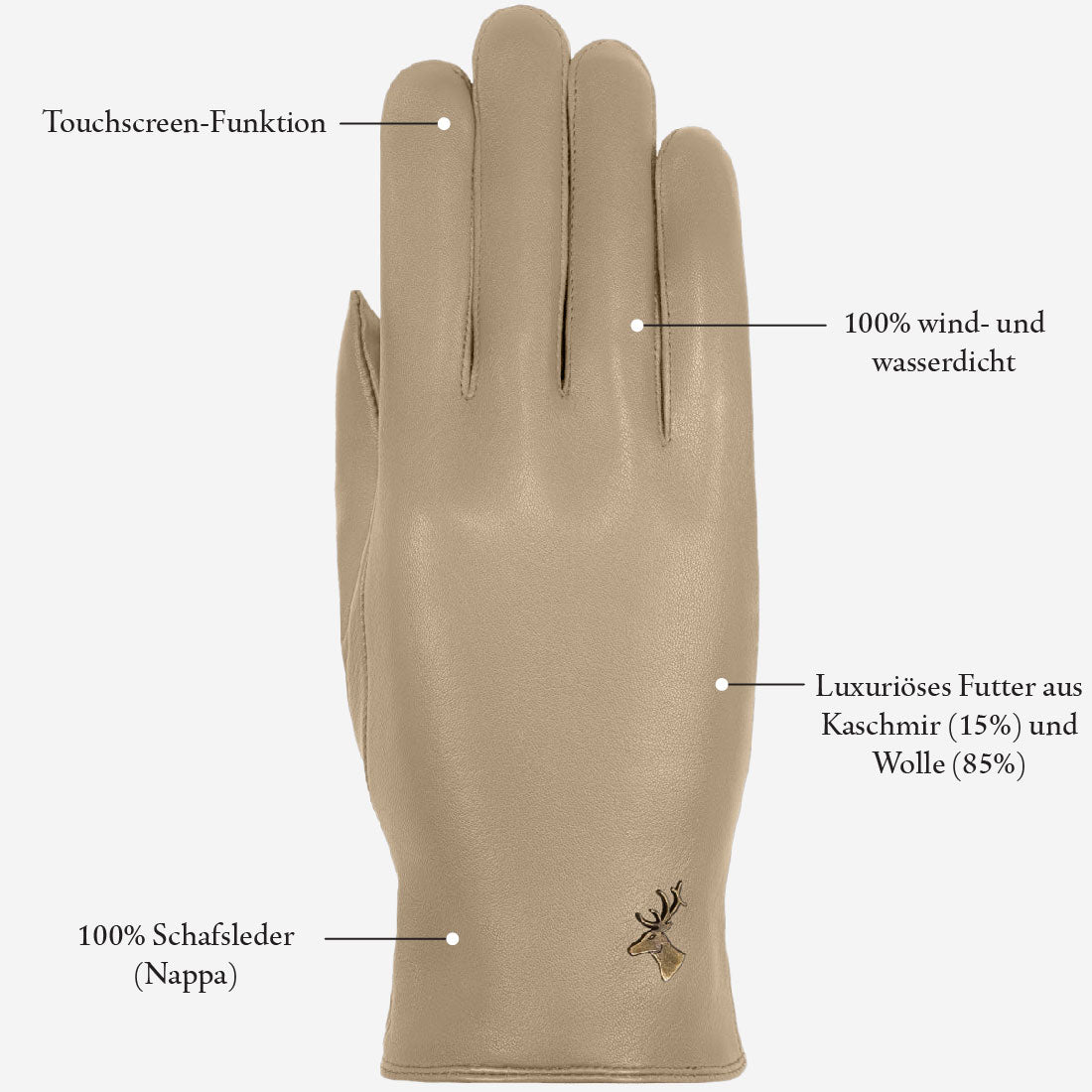 handschuhe damen wolle gefüttert Lederhandschuhe Damen Beige - Kaschmir Gefüttert