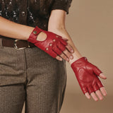 Selena (rot) – klassische fingerlose Damen-Autohandschuhe aus Lammleder