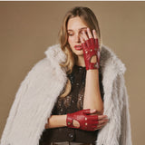 Selena (rot) – klassische fingerlose Damen-Autohandschuhe aus Lammleder