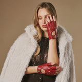 Selena (rot) – klassische fingerlose Damen-Autohandschuhe aus Lammleder