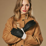 Sienna (schwarz) - luxuriöse Handschuhe aus amerikanischem Hirschleder mit reinem Kaschmirfutter