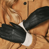 Sienna (schwarz) - luxuriöse Handschuhe aus amerikanischem Hirschleder mit reinem Kaschmirfutter