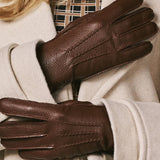 Sienna (braun) - luxuriöse Handschuhe aus amerikanischem Hirschleder mit reinem Kaschmirfutter