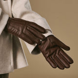 Sienna (braun) - luxuriöse Handschuhe aus amerikanischem Hirschleder mit reinem Kaschmirfutter