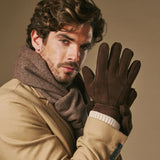 Taylor (braun) - Herren-Patchwork-Schafslederhandschuhe mit warmem Schafspelzfutter